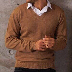 Maglificio Bartolini merino wool V neck sweater dark beige men's size XL NWT